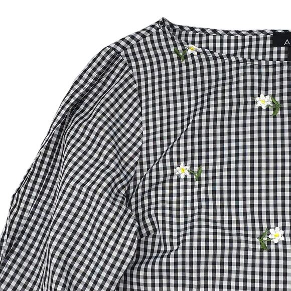 ALYX Blouse Womens XL White Black Split Bell Sleeve Checker Floral - Picture 2 of 12